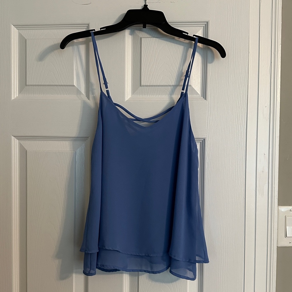 Blue Lace Back Tank Top - Size Small